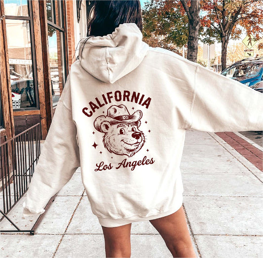 CALIFORNIA BEAR COWBOY Front Back Graphic Unisex Fleece Hooded Sweatshirt