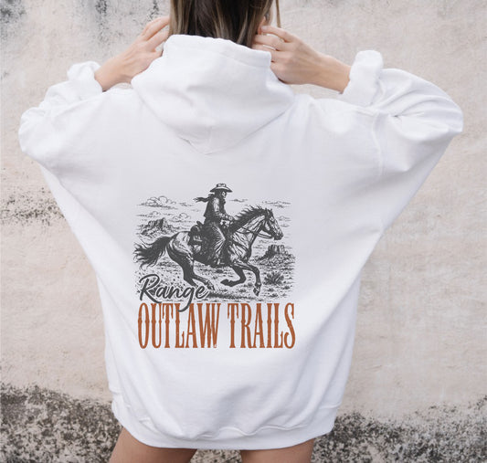 OUTLAW TRAILS COWBOY Front Back Graphic Unisex Fleece Hooded Sweatshirt