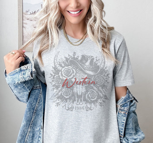 WESTERN CATTLE SKULL Graphic Short sleeve T-Shirt