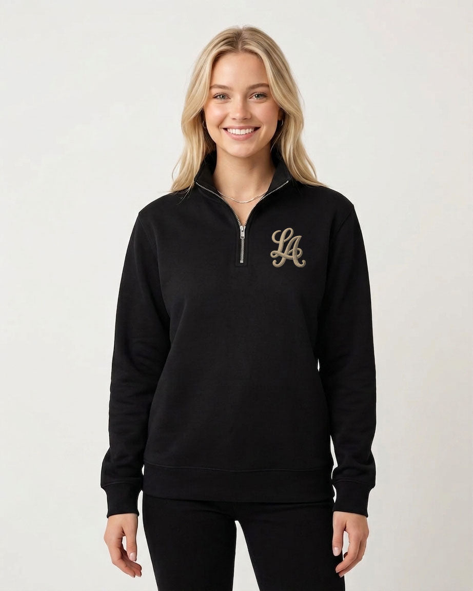 LA Embroidery Premium Quarter Zip Sweatshirt & Bottom Set