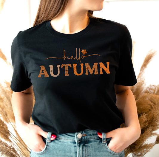 HELLO AUTUMN Graphic Short sleeve T-Shirt