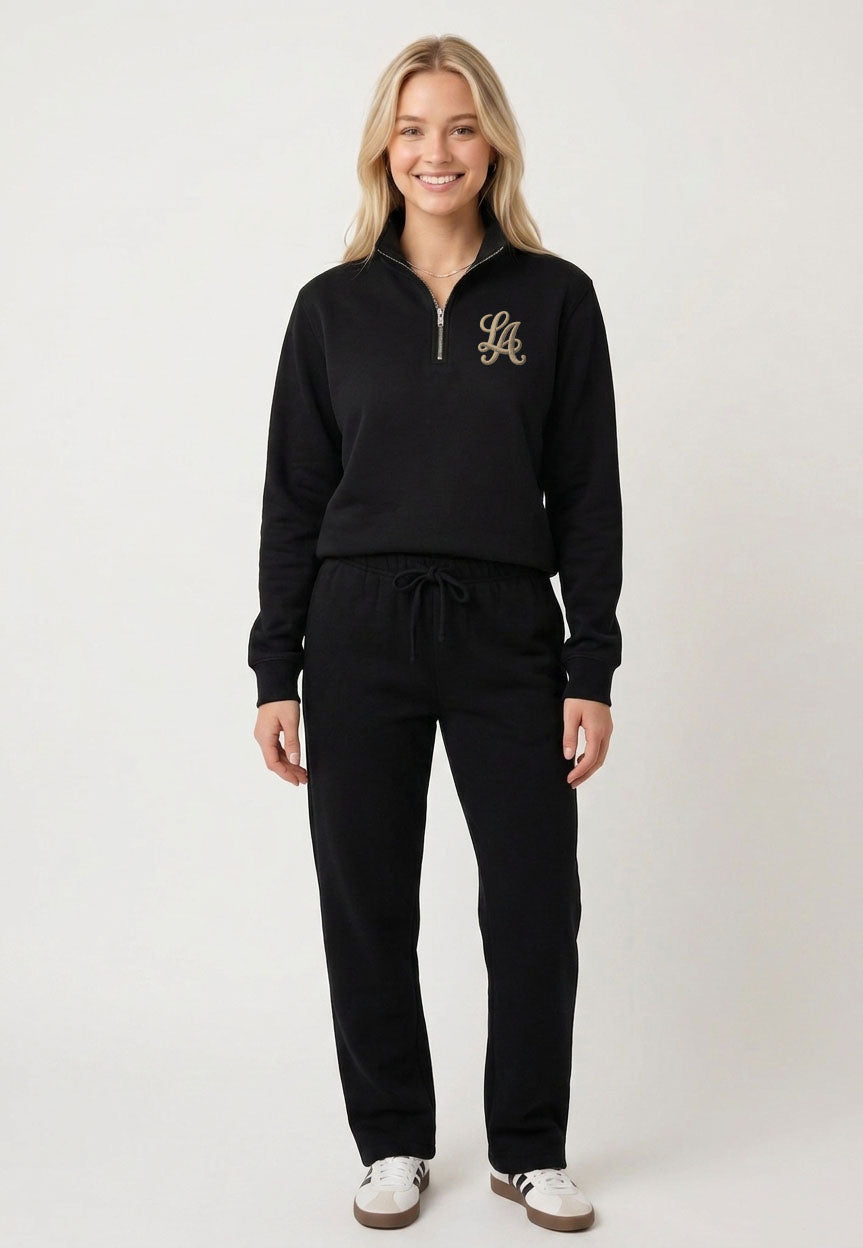 LA Embroidery Premium Quarter Zip Sweatshirt & Bottom Set