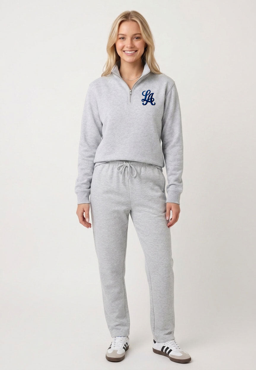 LA Embroidery Premium Quarter Zip Sweatshirt & Bottom Set